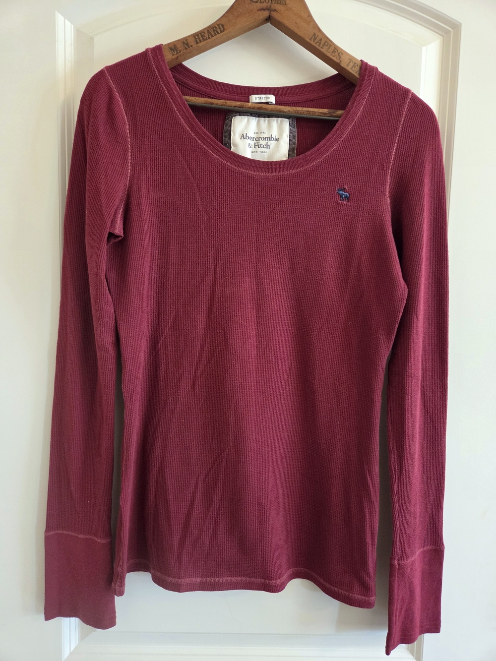 Vintage Abercrombie & Fitch Burgundy Waffle Knit Thermal Scoop Neck Top L